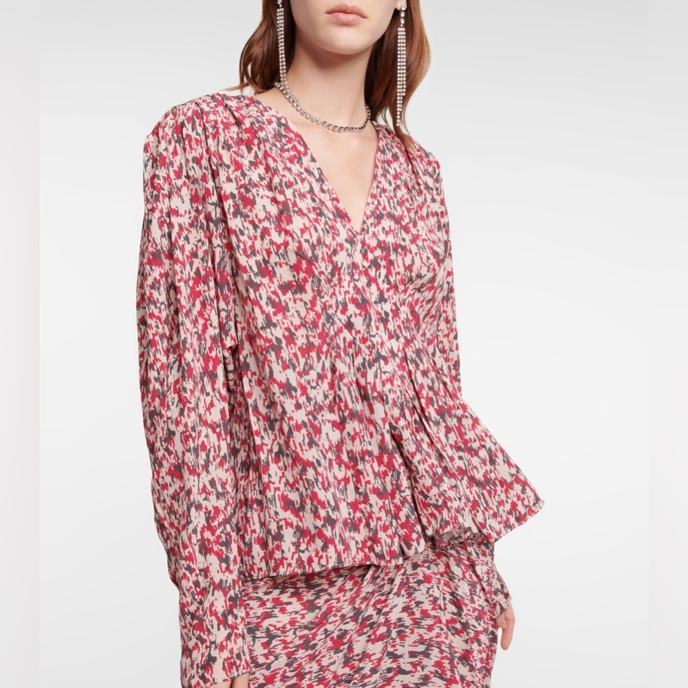 Isabel Marant Étoile Catchell Blouse – Raspberry Print – Size 38 (US 6/8)